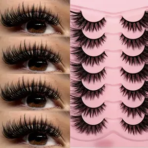 7 Pairs Cross Fox Eye False Eyelashes, High Quality Eyelashes, 3D Super Fluffy C Curl Lashes, Dramatic Thick Lashes, Perfect Fit for Halloween Christmas Gifts
