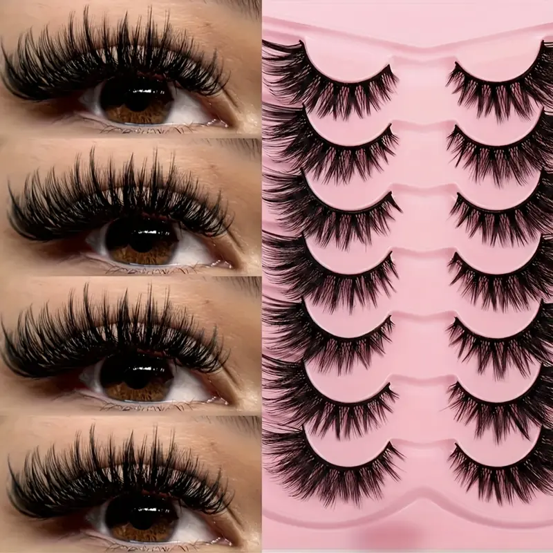 7 Pairs Cross Fox Eye False Eyelashes, High Quality Eyelashes, 3D Super Fluffy C Curl Lashes, Dramatic Volume Eyelash, Dramatic Thick Lashes, Voluminous False Eyelashes, Perfect Fit for Halloween Christmas Gifts
