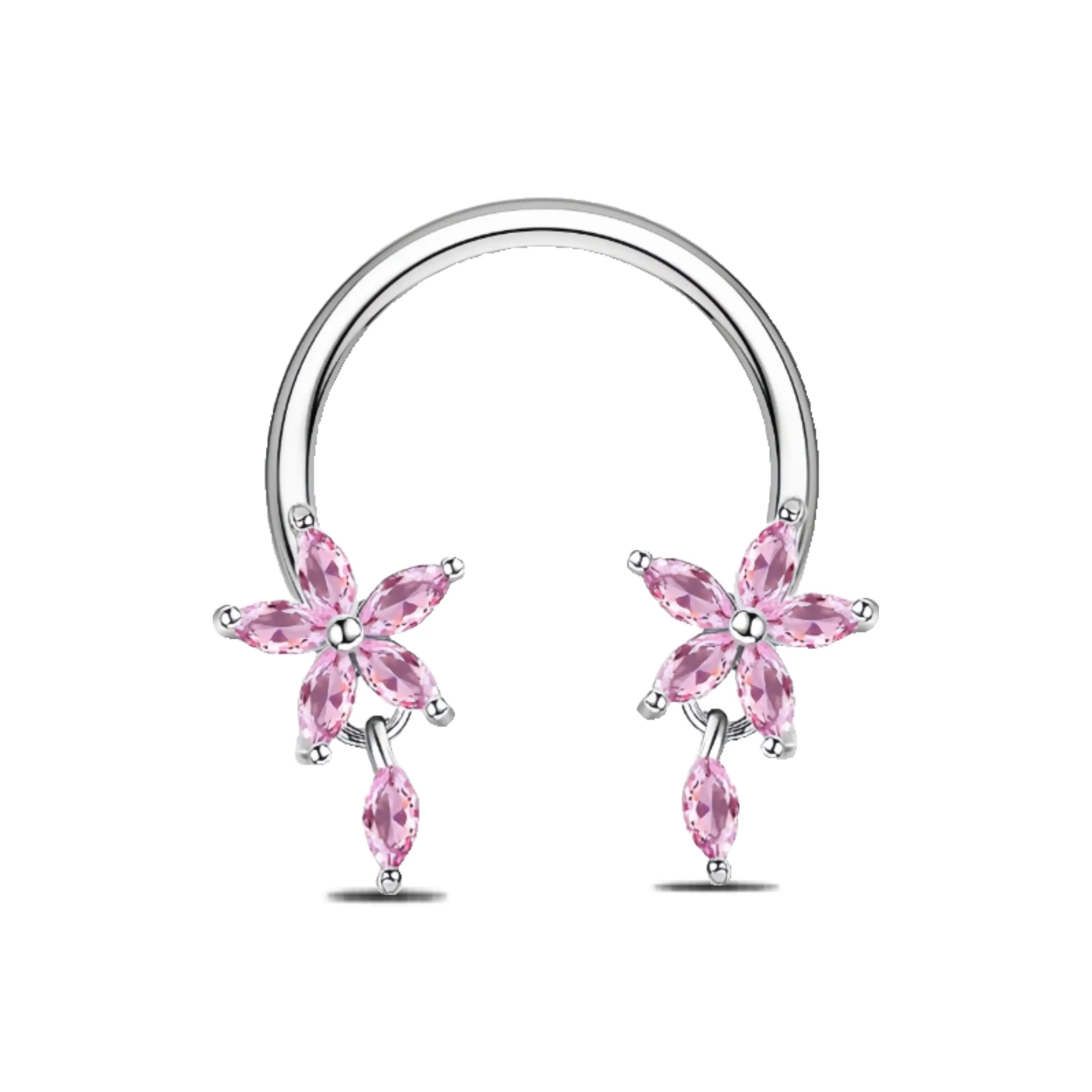 HERVAY Pink Flower Septum Ring 16G/10MM Hypoallergenic Stainless Steel Durable Unisex Body Piercing Kit for Women Men