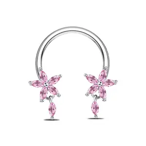 HERVAY Pink Flower Septum Ring 16G/10MM Hypoallergenic Stainless Steel Durable Unisex Body Piercing Kit for Women Men