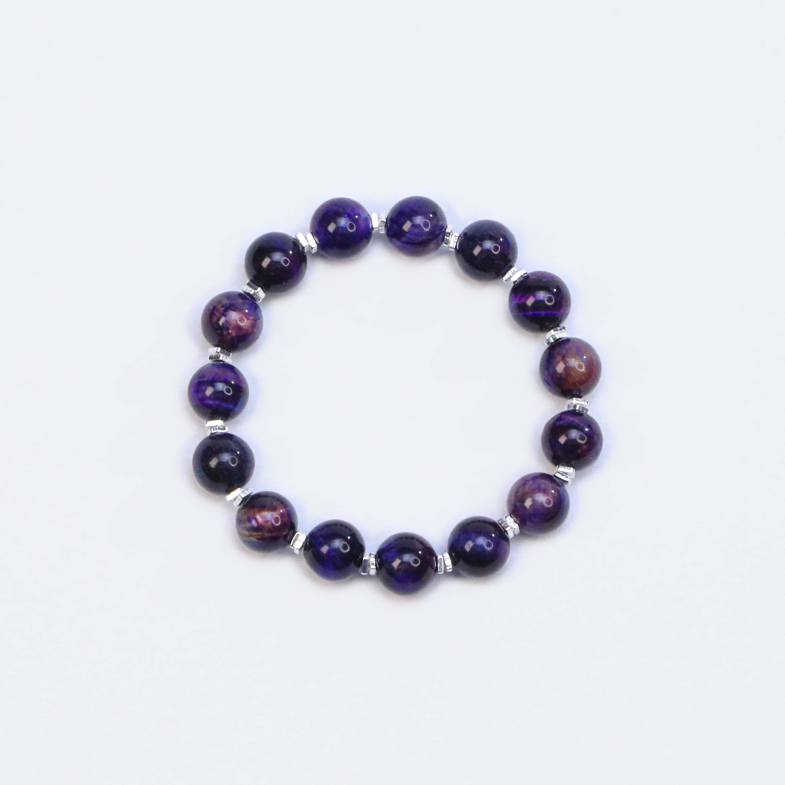 Rare Blue Purple Tiger Eye Bracelet, Elastic Fit, Wealth Attraction Spiritual Jewelry for All Hand Sizes.Gifts for Relieving Anxiety and Stress