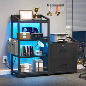 Sedeta 35.4-in Modern Wood & Metal Drawer Cabinet - Office Furniture Bookshelf with Drawers, Letter/A4 File Storage, Power Cord, LED Lights, Lock, Open Shelves for Home Office Use Sedeta 35.4-in Modern Wood & Metal Drawer Cabinet - Office Furniture Bookshelf with Drawers, Letter/A4 File Storage, Power Cord, LED Lights, Lock, Open Shelves for Home Office Use