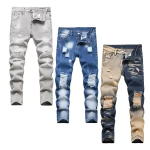 Boy's 3-Pack Skinny Fit Ripped Casual Fashion Jeans, Kids Fitted Denim Pants with Color-Contrast Design, Destroyed Distressed Bottoms, Fitted Denim Jeans