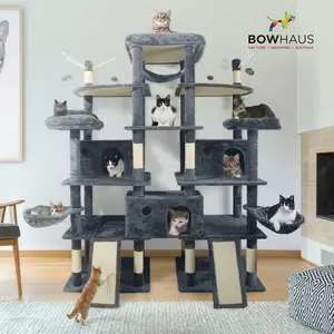 CAPHAUS Big Cat Tower Indoor for Large Cats, XXL 80-Inch Tall Cat Tree,  Modern Multi-Level Activity Tower with Scratching Posts and Widened Perch