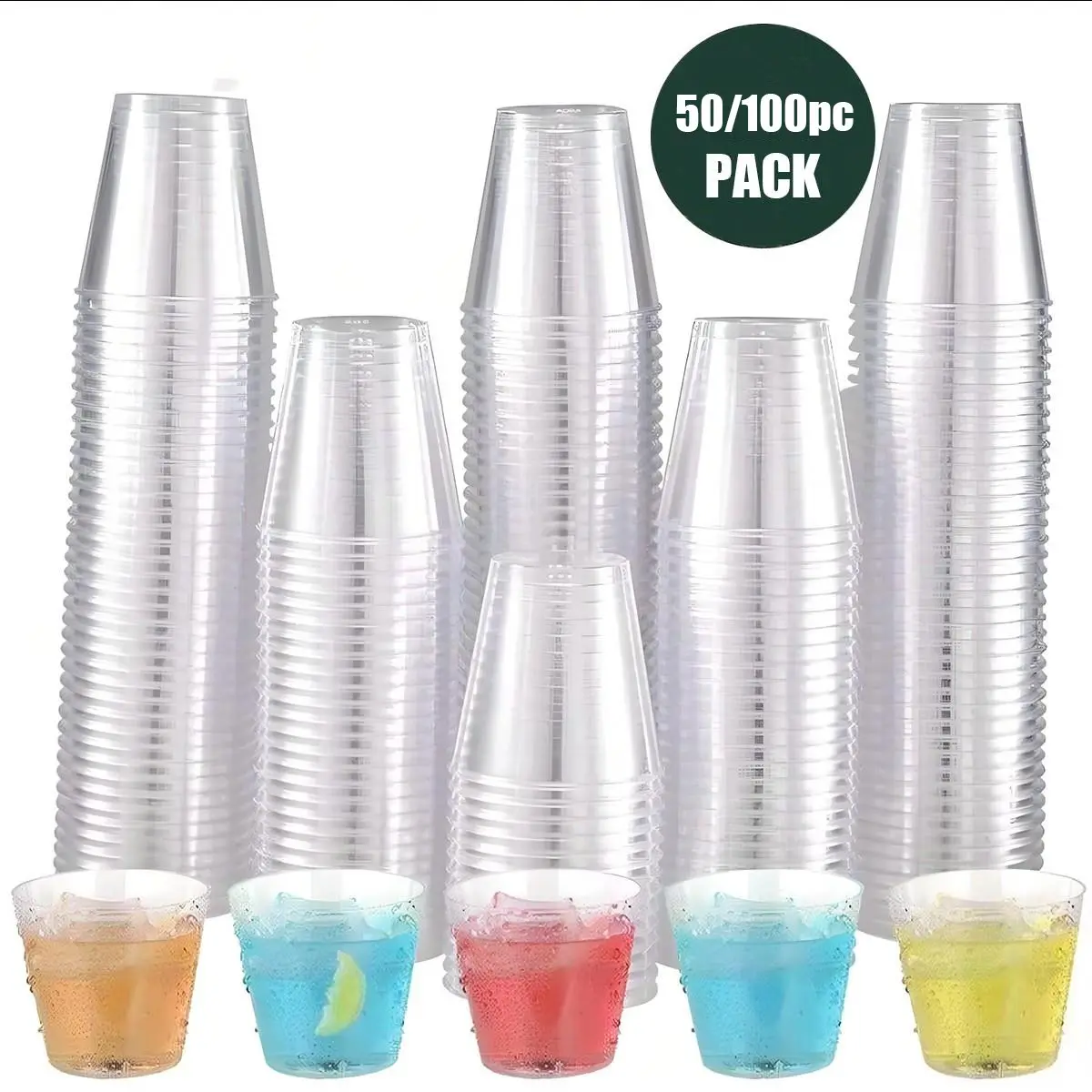 50/100pcs 1oz Plastic Shot Glasses, Transparent Disposable Cups, Plastic Drink Cups for Alcohol Beverages, Party Use, Ideal for Vodka, Whiskey, Wine, Plastic Clear Cups