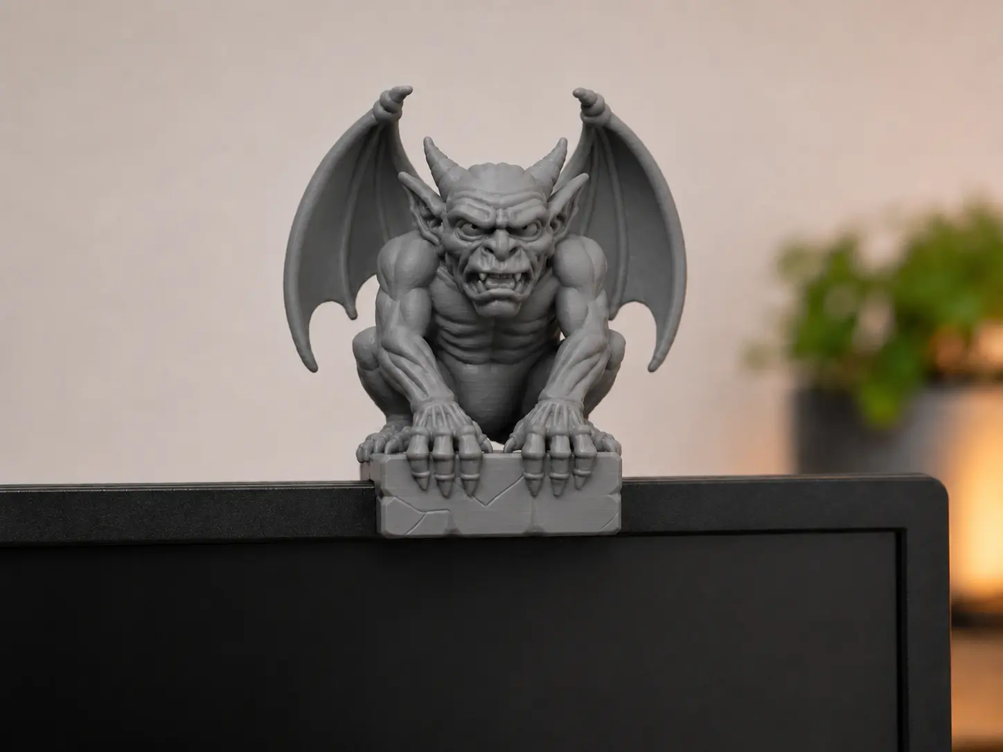 Small Detailed Gargoyle Figurine, Home Decor Statue for Computer Monitor or Shelf