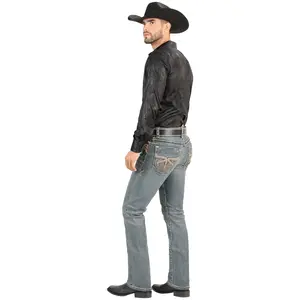 MONTERO Cowboy Denim Jeans MT4643 Light Blue for Men - Classic Button Closure and Embroidered Embellishments - Casual