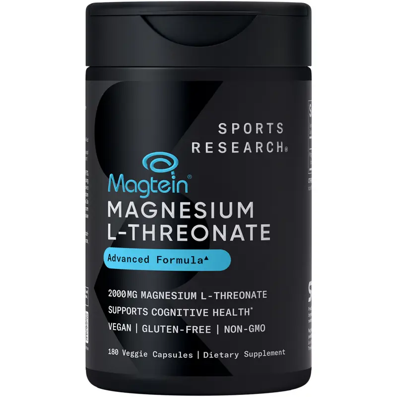 Sports Research Magtein Magnesium L-Threonate Supplement - 2000mg - Gluten and Soy-Free - 180 Veggie Capsules