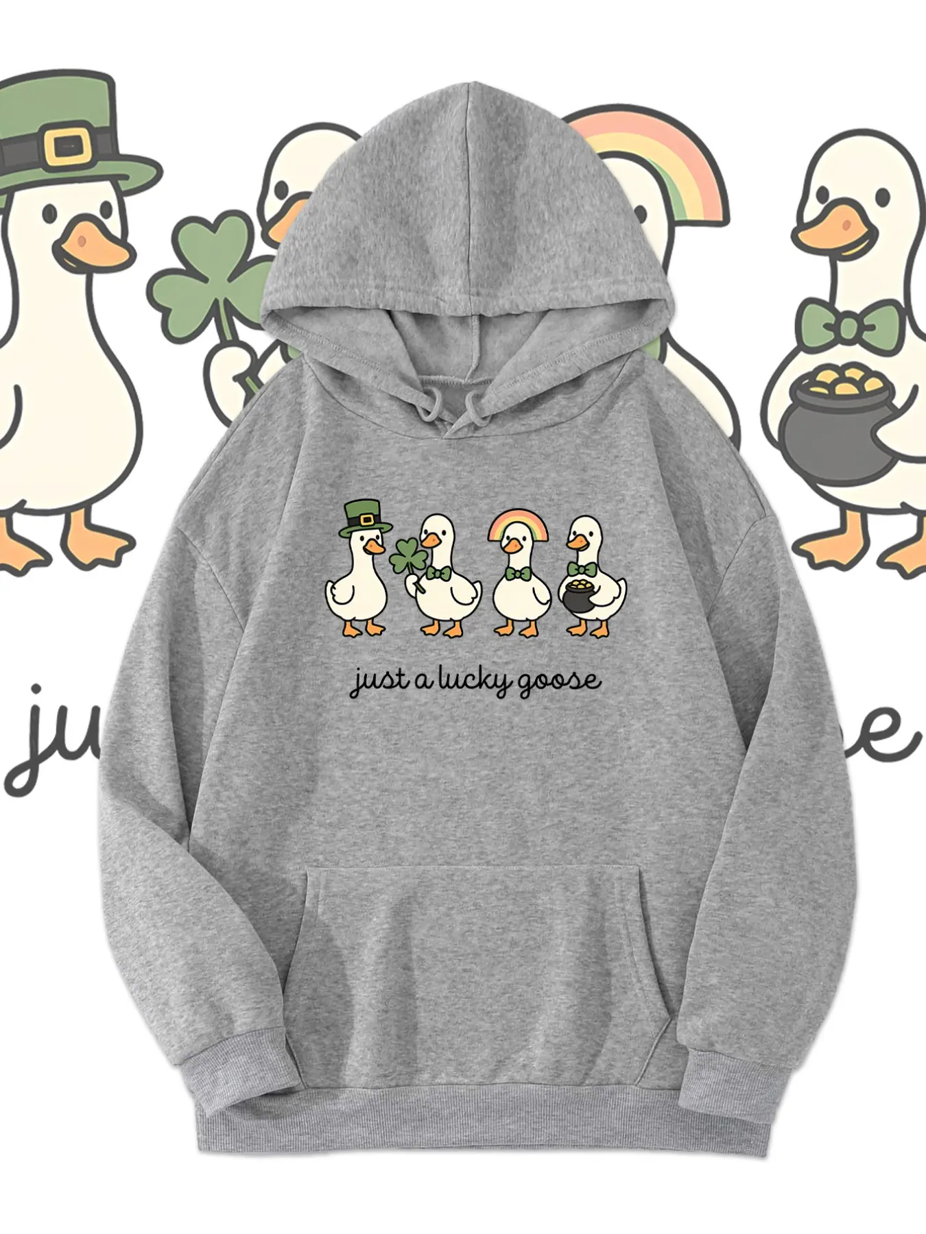 Fall & Winter Casual Hoodie with Drawstring and Pockets, Soft Skin-Friendly Fabric, Cute Lucky Goose Graphic Design for Daily Wear