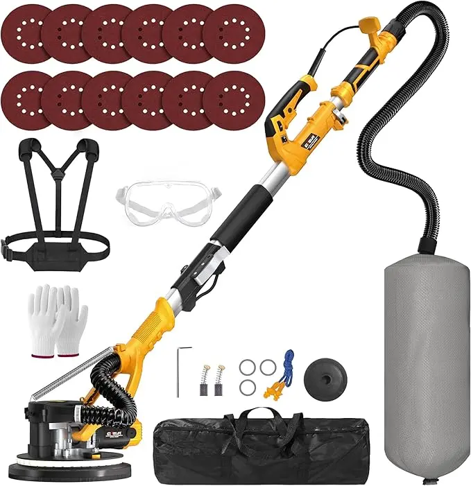 GEVEELIFE Foldable Electric Drywall Wall Sander with 13000Pa Vacuum Suction - Foldable Head, 120° Pivoting Head, Ergonomic Handle, LED Dust-See Light, Dust Bag - Ceiling Walls Tool, Power Tools Gift for Dad