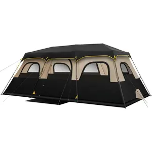 Instant Cabin Tent 6/8/10/12 Person Camping Tent Setup in 60 Seconds with Rainfly & Windproof Portable with Carry Bag for Family Camping & Hiking, Upgraded Ventilation, Khaki