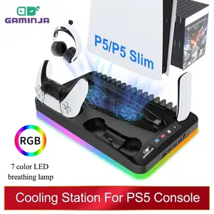 GAMINJA P58 P5 Stand Cooling Station With RGB Light Cooling Fan Dual Controllers Charger For Playstation 5 Game PS5 Accessories