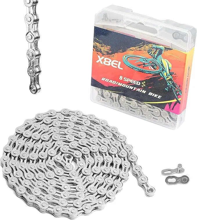 Hycline Half Hollow Steel Bike Chain, 6/7/8-Speed Replacement, 116 Links 1/2" x 3/32", High Compatibility for Mountain & Road Bikes