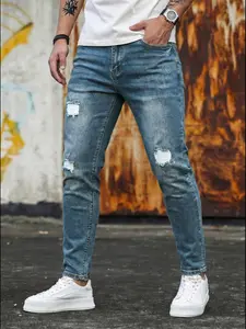 Men's Regular Fit Ripped Ombre Jeans, Casual Comfy Slim-fitting Denim Jeans for Daily Wear, Fashion Men's Bottoms for All Seasons