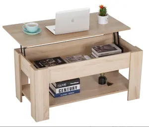 BestOffice Lift Top Coffee Table with Hidden Compartment and Storage Shelf Wooden Lift Tabletop for Home Living Room Reception Room Office,Grey