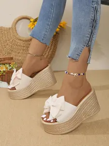 Women's Fashionable Bowknot Design Platforms Flatform Sandals, Casual Comfortable Sandals for Beach Vacation, All-match Commuter Shoes for Work & Daily Wear, Summer Rubber