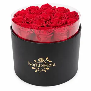 17 Red Preserved Roses in Round Black Gift Box, Forever Roses Bouquet for Her, Long Lasting Real Roses with Clear Lid, Luxury Gift for Mom, Wife, Girlfriend, Mother's Day, Birthday, Anniversary,summervibes