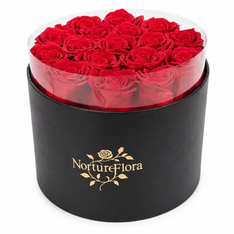 17 Red Preserved Eternal Roses Decorative Bouquet in Round Black Gift Box, Long-Lasting Real Flower Arrangements, Dresser-Ready Romantic Floral Home Decor, Luxury Gift for Daughter (Back to School, Birthday)