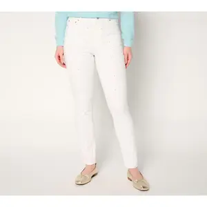 Denim & Co. Petite Color Classic Denim Sparkle Front Ankle Jean