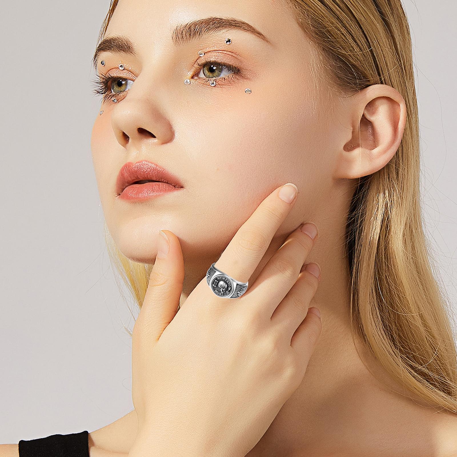 MEIDERBO Jewelry Memento Mori Signet Rings 925 Sterling Silver Gothic Skull Ring Stoic Momento Mori Jewelry Gifts for Men Women