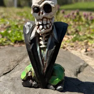 Artistic Skeleton-in-Suit-Jacket Decorative Woodcarving - Paint-Accented Home Decor Ornament with Carved Grass and Stone Base, Goofy Vibe for Home Display