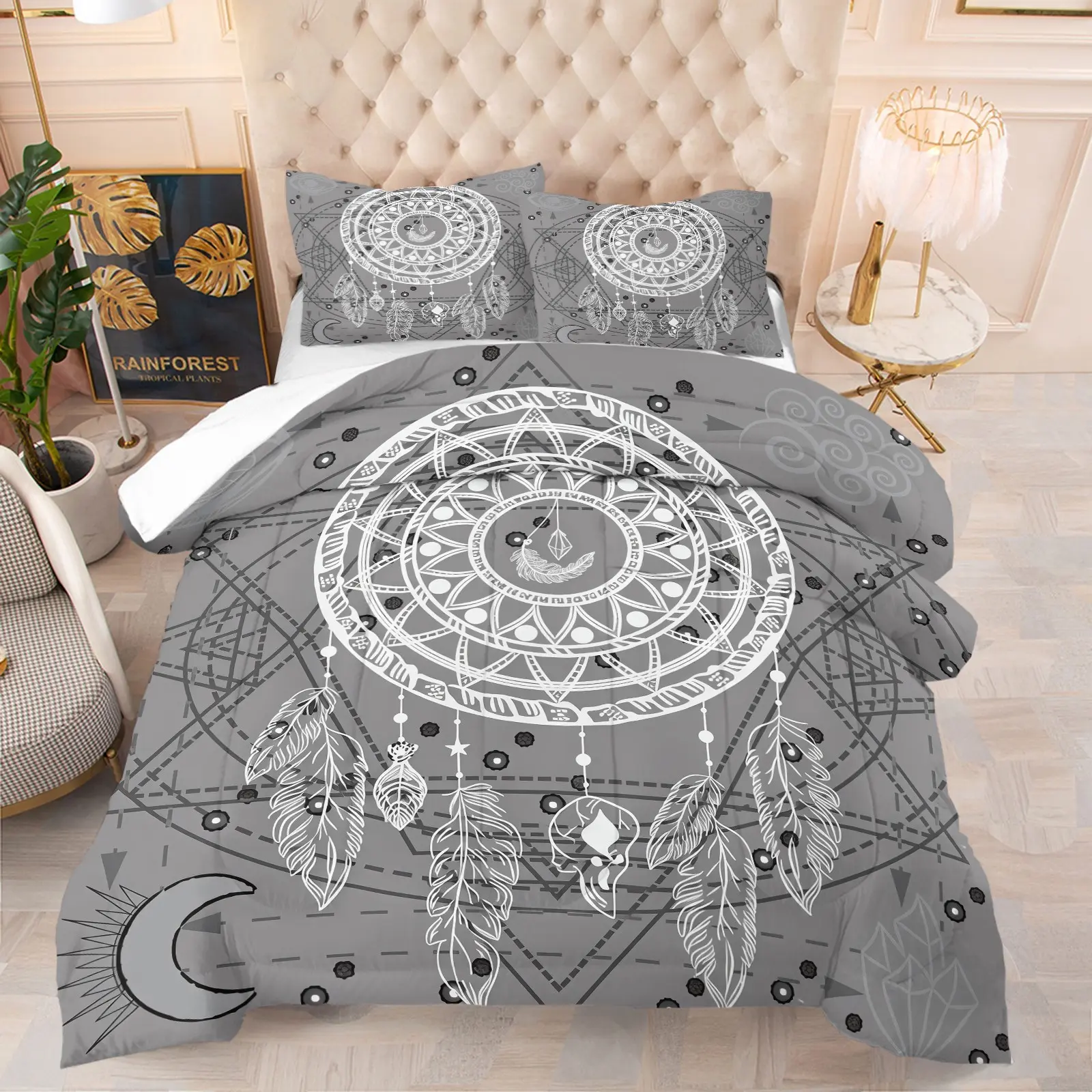 Dream Catcher Pattern Comforter Set, Mysterious Celestial Print Bedding Set (1 Quilt + 1/2 Pillow Case, No Pillow Core), Suitable For Teenagers, Adults, Bedrooms, Dormitories, Guest Rooms