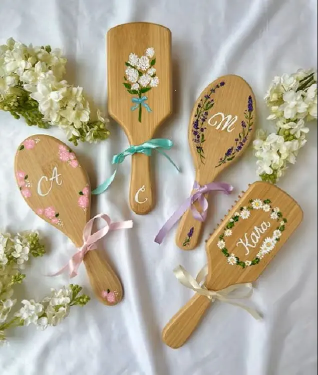 Personalized Hand Painted Hair Brushes- Bridal Shower, Bridesmaids Gifts, & Wedding Favor