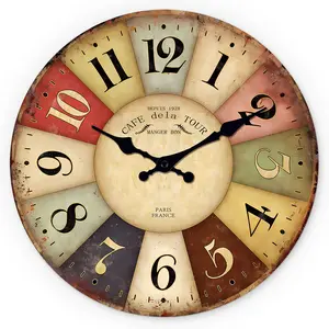 Rustic Farmhouse Wooden Round Wall Clock, Silent Non-Ticking, Battery Operated, Decorative Clock for Home Kitchen Living Room Office Bathroom Bedroom