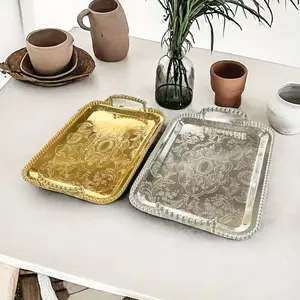 1pcs Nordic Metal Rectangular Tray For Fruits, Tea, Pastries, Cakes, Jewelry Box, Etc. Plates Rectangle Golden
