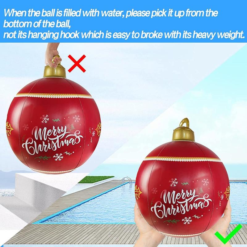 24 Inch Light up with 16 RGB colors PVC Inflatable Christmas  Ball  Electric Air Pump,  Large Weight Stand Firmly Yard, Outdoor Decorated Ball with Remote for Yard & Pool Mixed