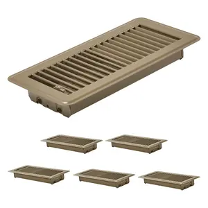VEVOR 4 x 10 Inch Floor Registers,  6-Pack Vent Grilles, HVAC Heavy-Duty Walkable Iron Floor Vents, Easily Adjustable Rust-Proof Air Vents Deflector with Metal Damper, Ideal for Home & Office, Brown