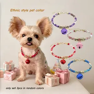 3pcs Random Color Ethnic Japanese Floral Pet Collar – Adjustable Festival Holiday Necklace for Small Medium Dogs Cats – Boho Puppy Kitten Neckwear Gift Set