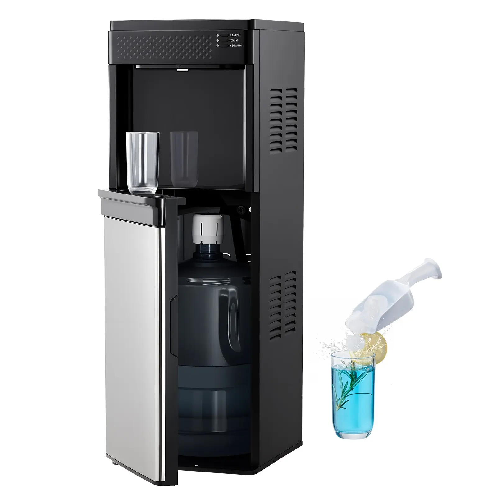【Summerfinds】VEVOR  Water Dispenser with Ice Maker, 3-in-1 Floor-Standing Water Dispenser, 33 LBS/24H, 9 Cubes/7 Min Fast Ice Making with 1.3 LBS Storage, Bullet Ice-Cubes & Cold-Water, for Home, Kitchen, Party