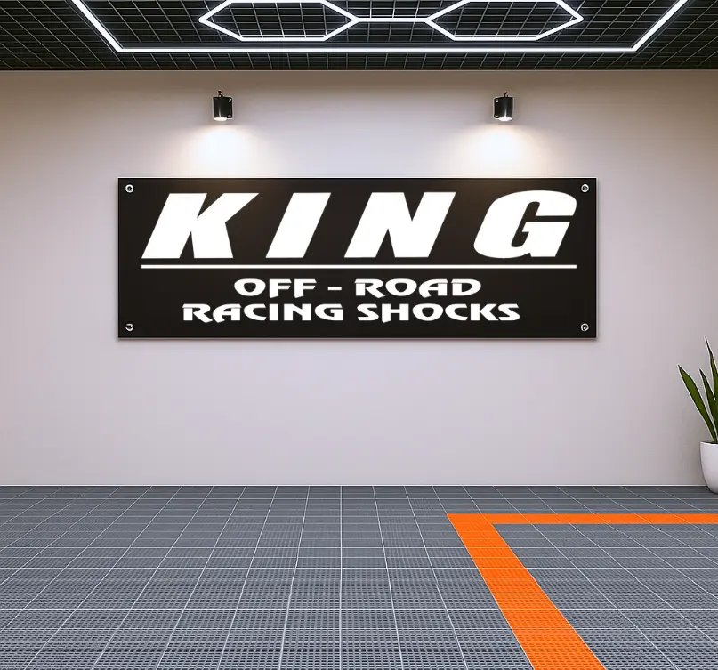 KING Off-Road Shocks Flag Banner – 71x24 Garage Wall Decor for Truck Lovers, Father's Day or Birthday Gift