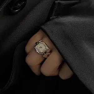 925 Silver Roman Numeral Clock Ring with Silver Band