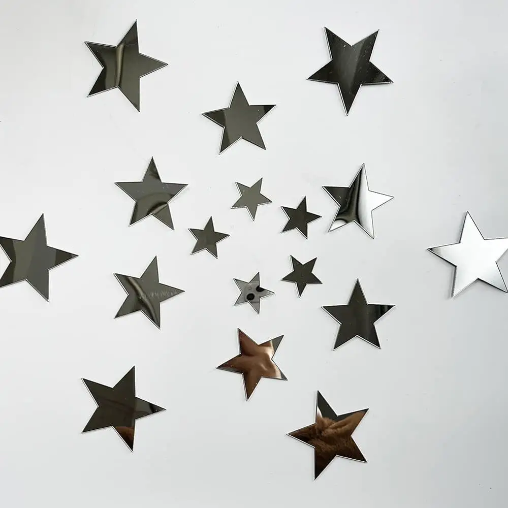 Acrylic Mirror Wall Decorative Stickers, 40pcs/set Star Shaped Wall Tiles Sticker, 3 Different Sizes Star Sticker, Self Adhesive Wall Decals, Summer G