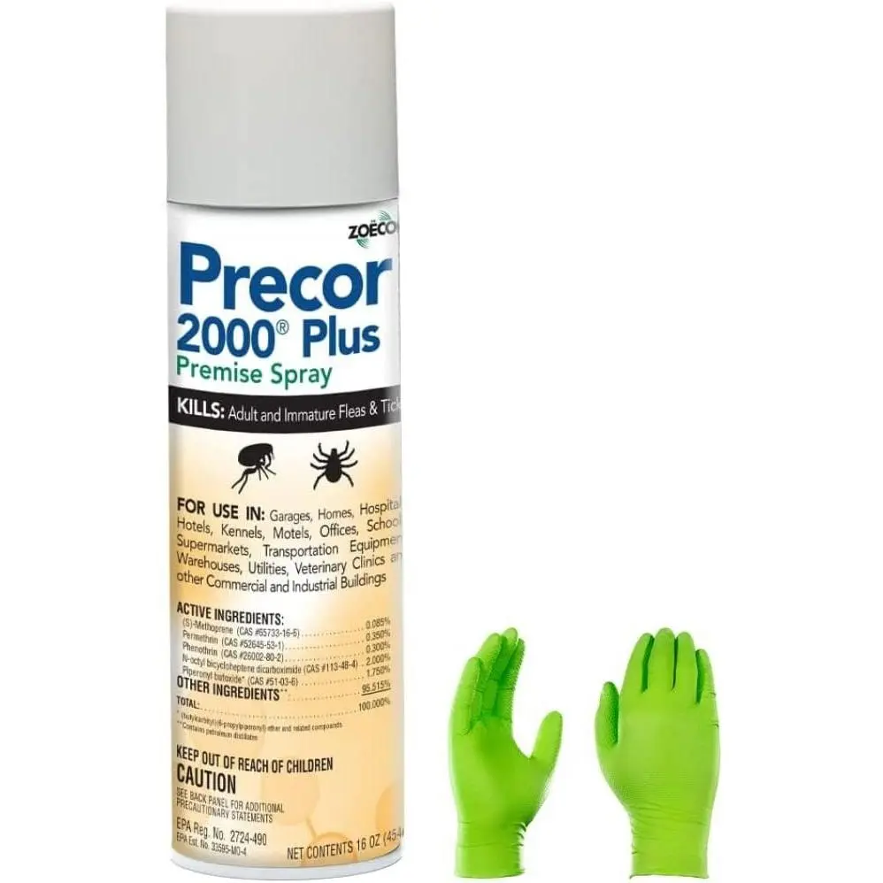 Precor 2000 Plus Flea and Tick Spray - Includes Protective Gloves, Pest ID Card, 7-Month Pet Pest Control, Prevents Reinfestation & Build-Up, Flea Tick Repellent, Kills Ticks