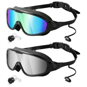 2pcs Adult Anti-Fog Swim Goggles, with Protective & Leak-Proof Design, Wide Angle Lens, Comfortable Adjustable Headband, Ear & Nose Clip, Suitable for Swimming, Water Fitness, Pool Swimming, Clear Vision Lenses