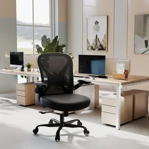 Anygod Ergonomic Mesh Office Chair with Lumbar Support Extra-thick Padding S-curve Backrest Smooth Tilt Recline Flip-up Armrests Adjustable Lumbar Support for Lasting Relaxation