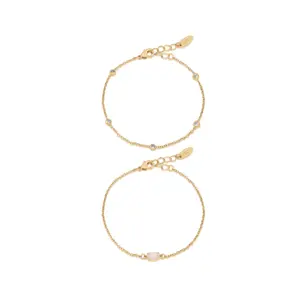 Ettika Dainty Bracelet Set with Extender Includes Multiple Circular Beads and Simple Design in Gold Tone Plated or Rhodium on Steel 18kt Gold Plated or Rhodium Brass Opal and Cubic Zirconia