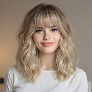 Synthetic Heat-Resistant Fashion Ombre Short Bob Loose Curly Wig With Bangs, Full Machine-Made Hair Wig For Fashion Accessories Enthusiasts
