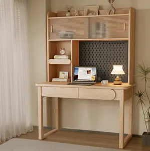 K KELBEL Ash Wood Kids Study Desk - Eco-Friendly  Finish, Spacious Storage Shelves, Modern Minimalist Design, Perfect for Homeschooling,  and Small Spaces