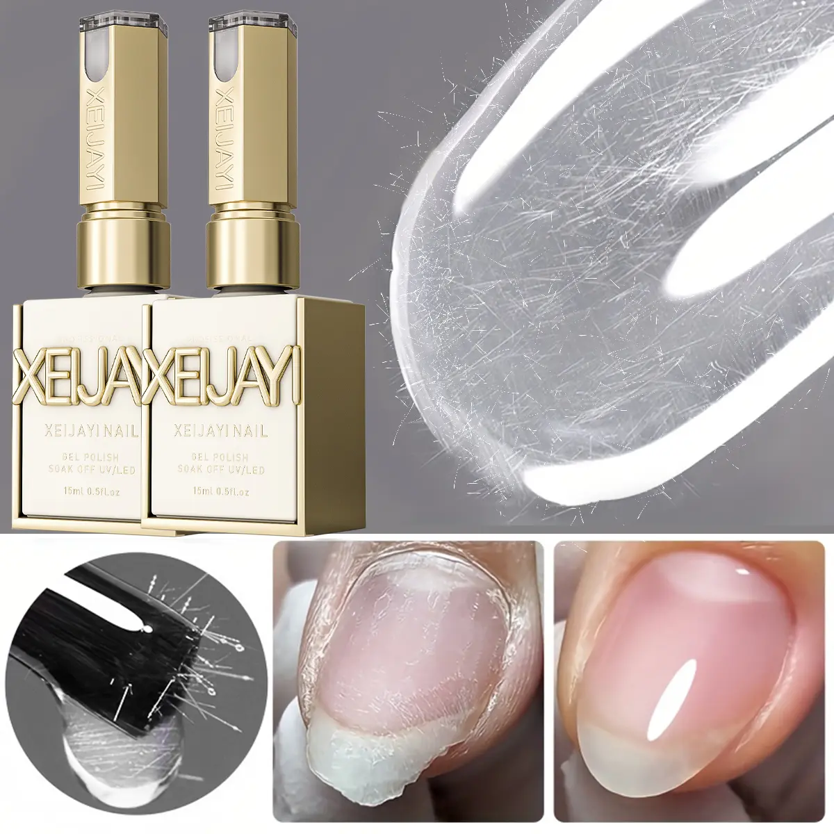 2PCS*15ML Nail Fiber Repair Glue 2 Bottles - Alcohol-Free, Long-Lasting Thickening and Strengthening Formula for Nail Art, Nail Strengthening and Repair, Product