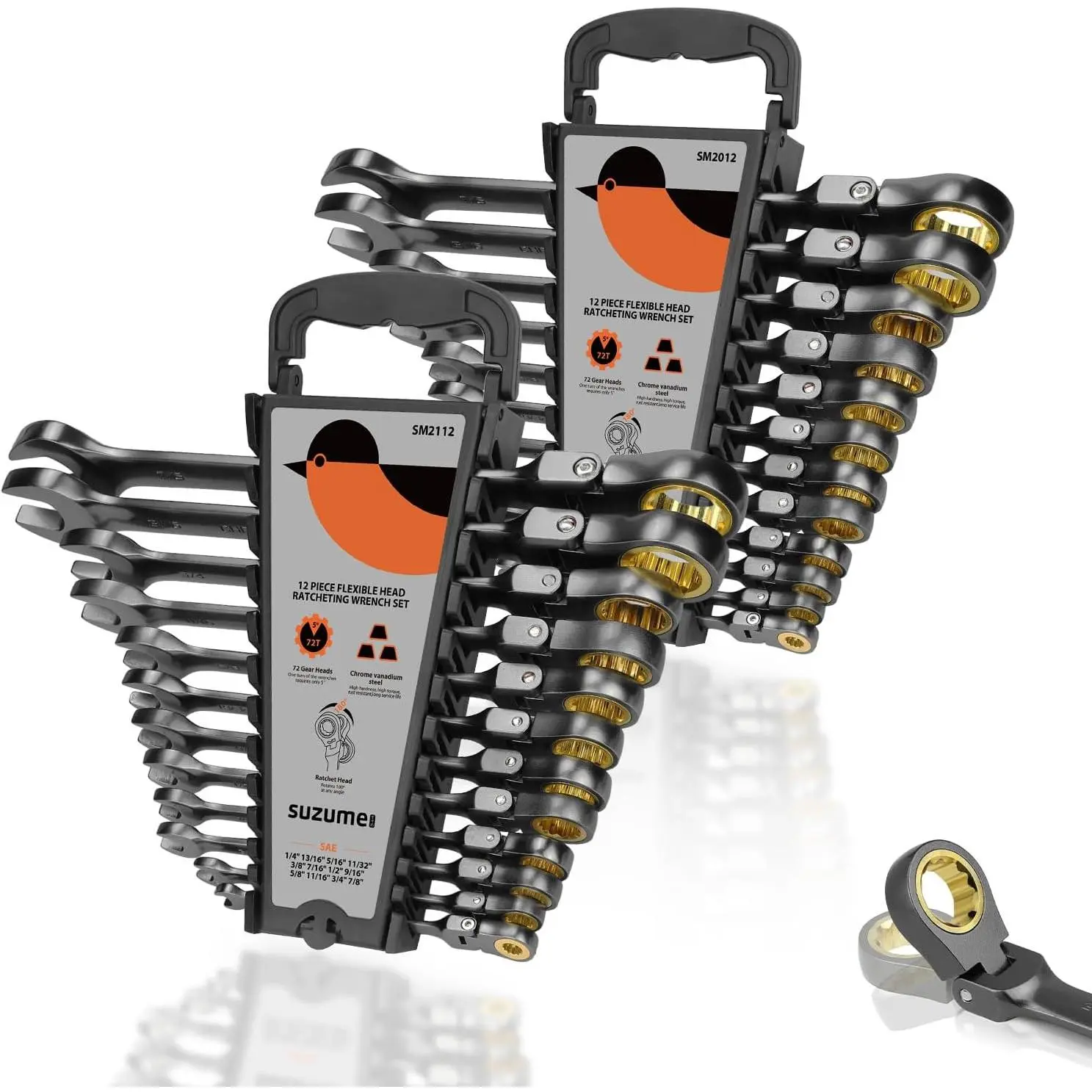 Pretty boy wrench 24-Piece Metric and SAE Head Ratcheting Wrench Set 72 Teeth Cr-V Ratcheting Wrench Set with 180°   Head Ratchet Wrenches Set For Auto,Machine Repair
