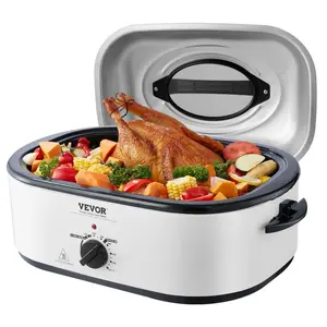 VEVOR Electric Roaster Oven, 22 QT Turkey Roaster Oven with Self-Basting Lid, 1450W Roaster Oven with Defrost Warm Function, Adjustable Temp, Removable Pan Rack, Fits Turkeys Up to 26LBS, White