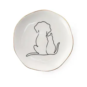 HOME SMILE Cat and Dog Ring Dish Jewelry Tray,Christmas Gifts for Cat Lovers,Gifts for Dog Mom,Ceramic White,4"