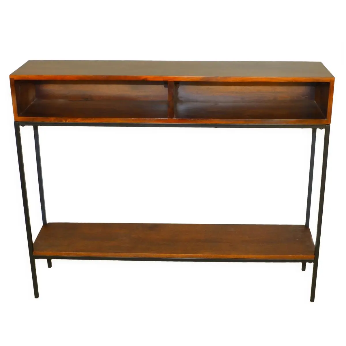Carolina Cottage Edvin Industrial Console Table - Chestnut & Black Wood Top, Metal Base, Rectangular Console Table Entryway, Small Space Indoor Furniture, 9.5x42x34 in