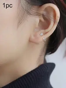 C Shape Zirconia Ear Piercing Screw, Cz Stainless Steel Helix Piercing, Cartilage Earring, Ear Lobe Body Piercing, 16g Ear Gauge