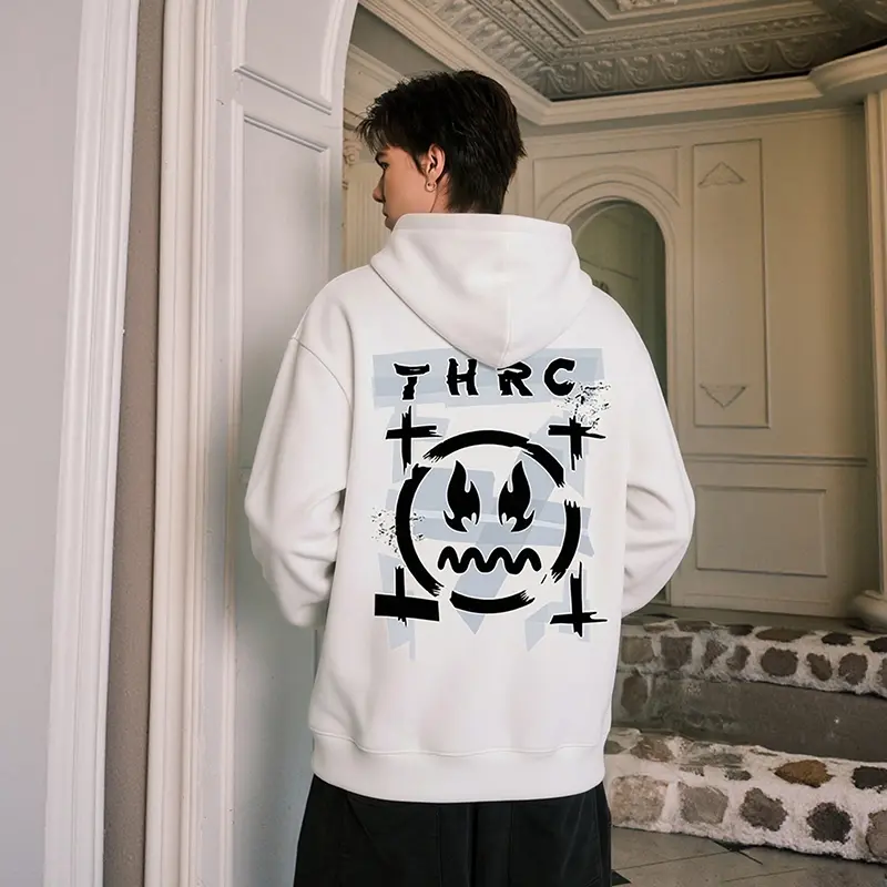 Streetwear Little Devil Graffiti Hoodie, Unisex Heavyweight Cotton Pullover, Casual Long Sleeve Loose-Fit Clothes for Couples, Tops, Menswear
