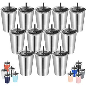 VEGOND 12Oz Tumbler Stainless Steel Tumbler Bulk Vacuum Insulated Double Wall Travel Tumbler with Lid and Straw Reusable Tumbler, Stainless 12 Pack VEGOND